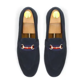 Suede Strapped Loafers - Navy