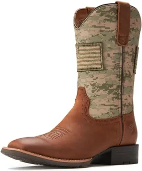 SUREWAY Cowboy Boots For Men - Mens Square Toe Western Boot With Flag,Oil/Slip Resistant,Durable Fashionable Classic Pull on 10 Inch Boots