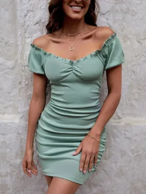 TastyHottie - OFF THE SHOULDER PUFF SLEEVE PLEATED DRESS