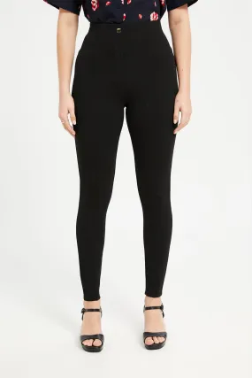 Women Black Legging With Button