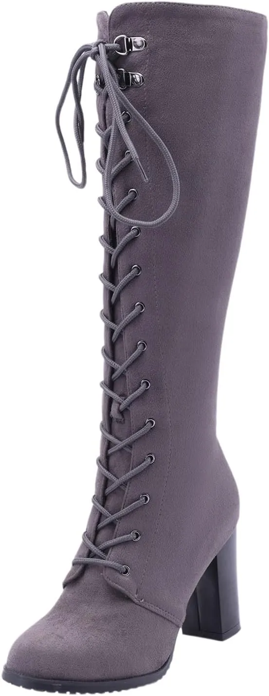 Womens Boots Winter Insulated Warm Lace Up Side Zipper Boots for Women Durable PU Leather Knee High Boots Women