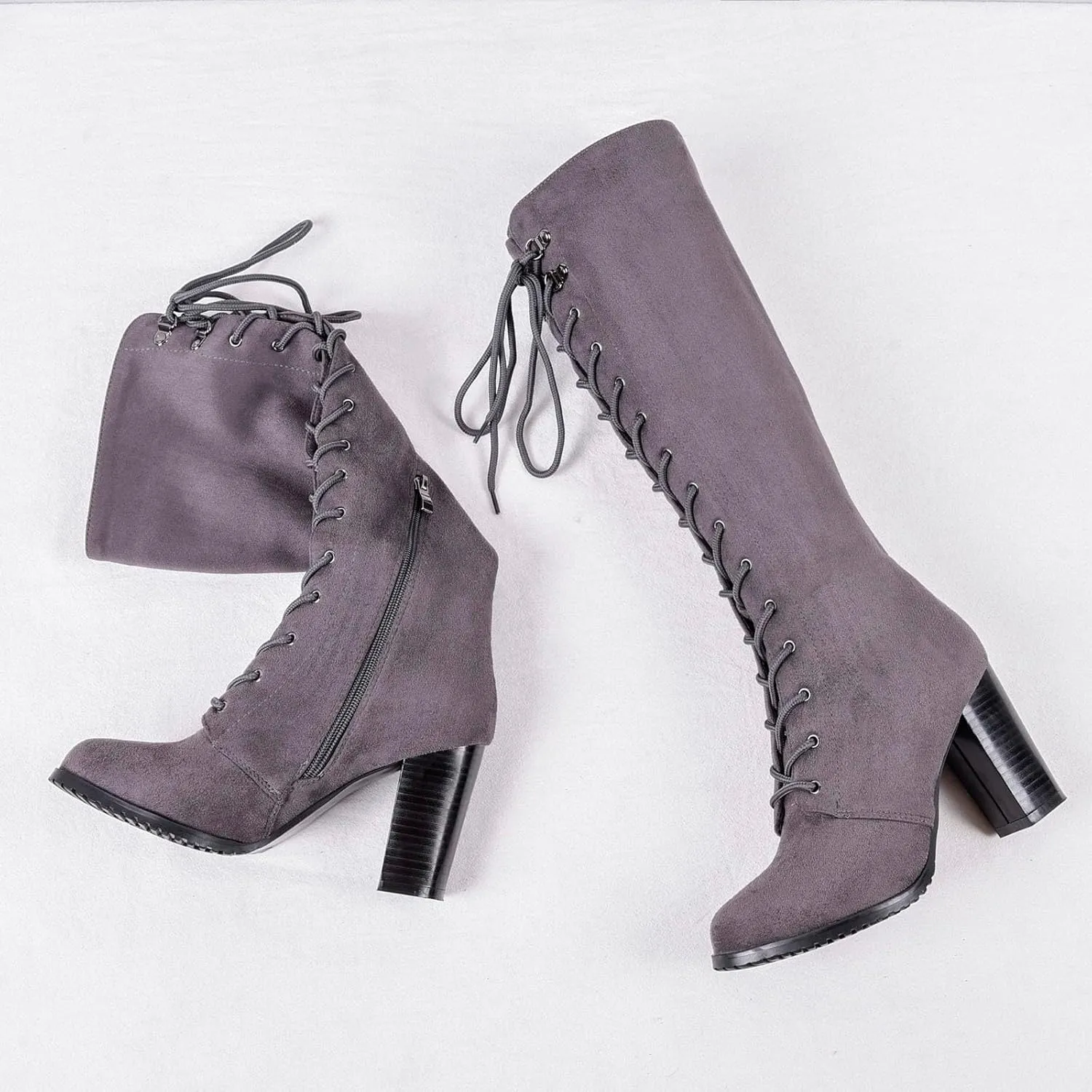 Womens Boots Winter Insulated Warm Lace Up Side Zipper Boots for Women Durable PU Leather Knee High Boots Women