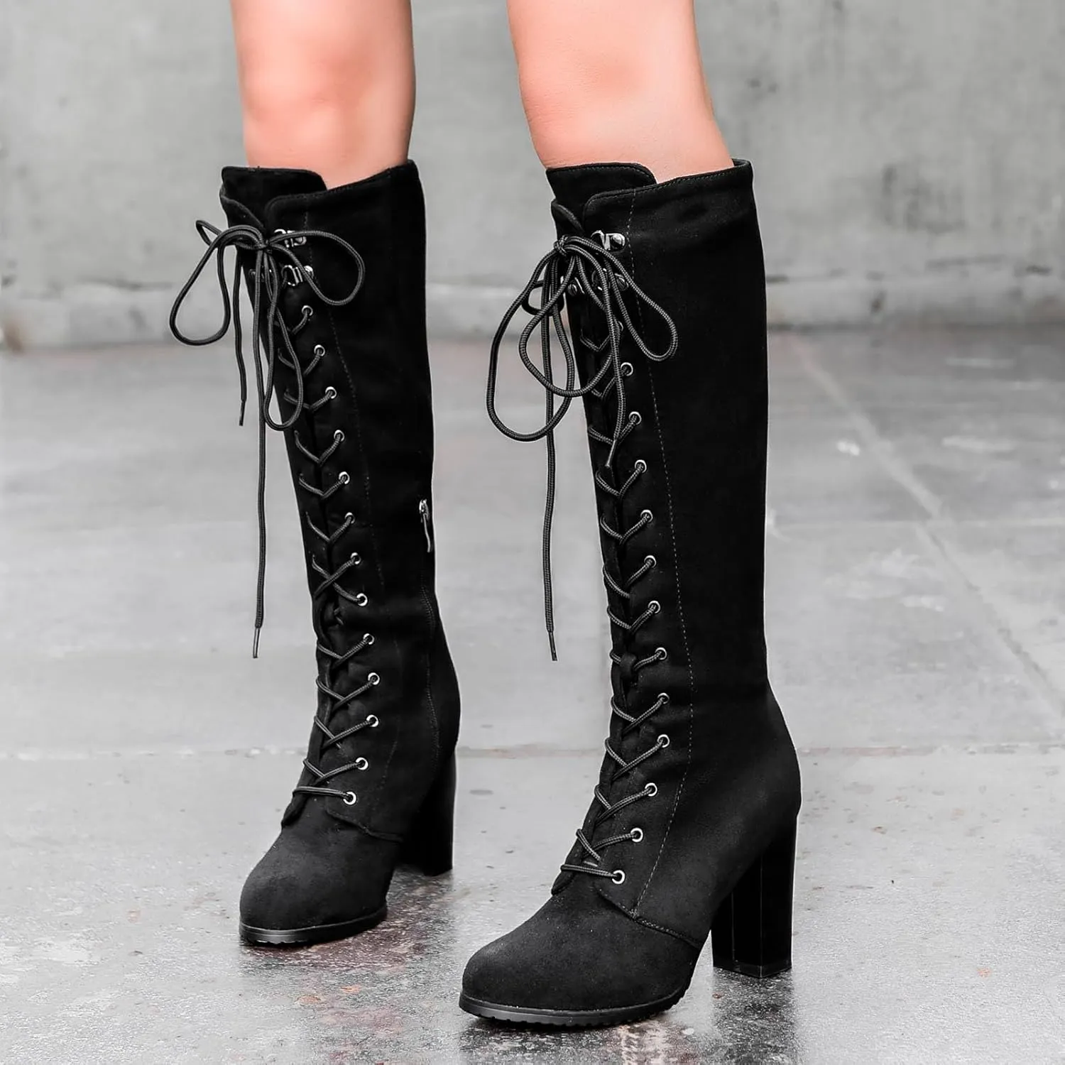 Womens Boots Winter Insulated Warm Lace Up Side Zipper Boots for Women Durable PU Leather Knee High Boots Women