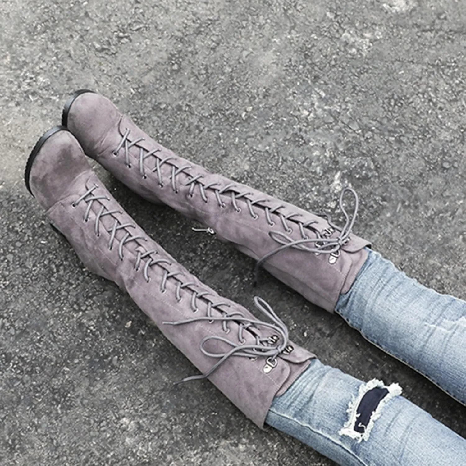 Womens Boots Winter Insulated Warm Lace Up Side Zipper Boots for Women Durable PU Leather Knee High Boots Women