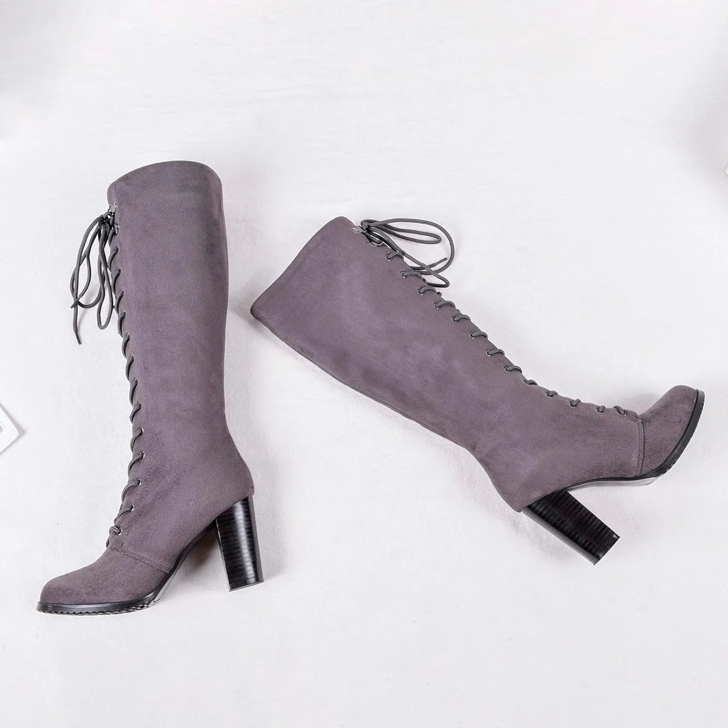Womens Boots Winter Insulated Warm Lace Up Side Zipper Boots for Women Durable PU Leather Knee High Boots Women