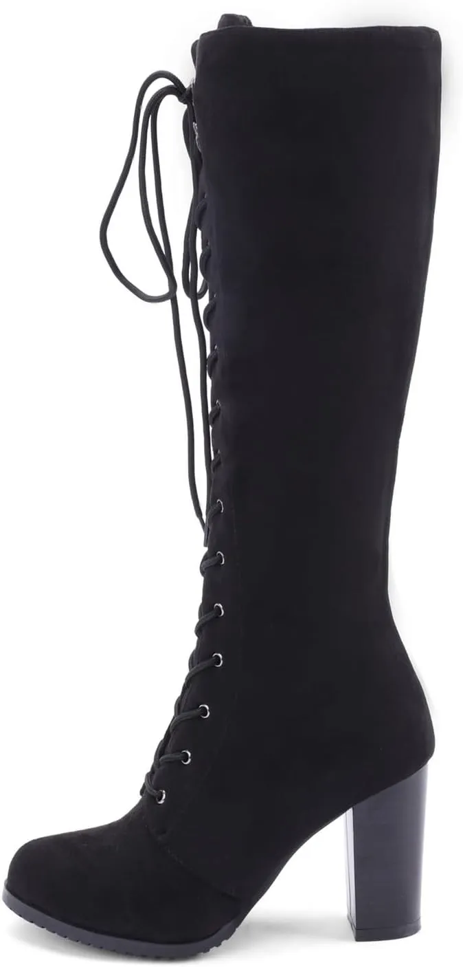 Womens Boots Winter Insulated Warm Lace Up Side Zipper Boots for Women Durable PU Leather Knee High Boots Women