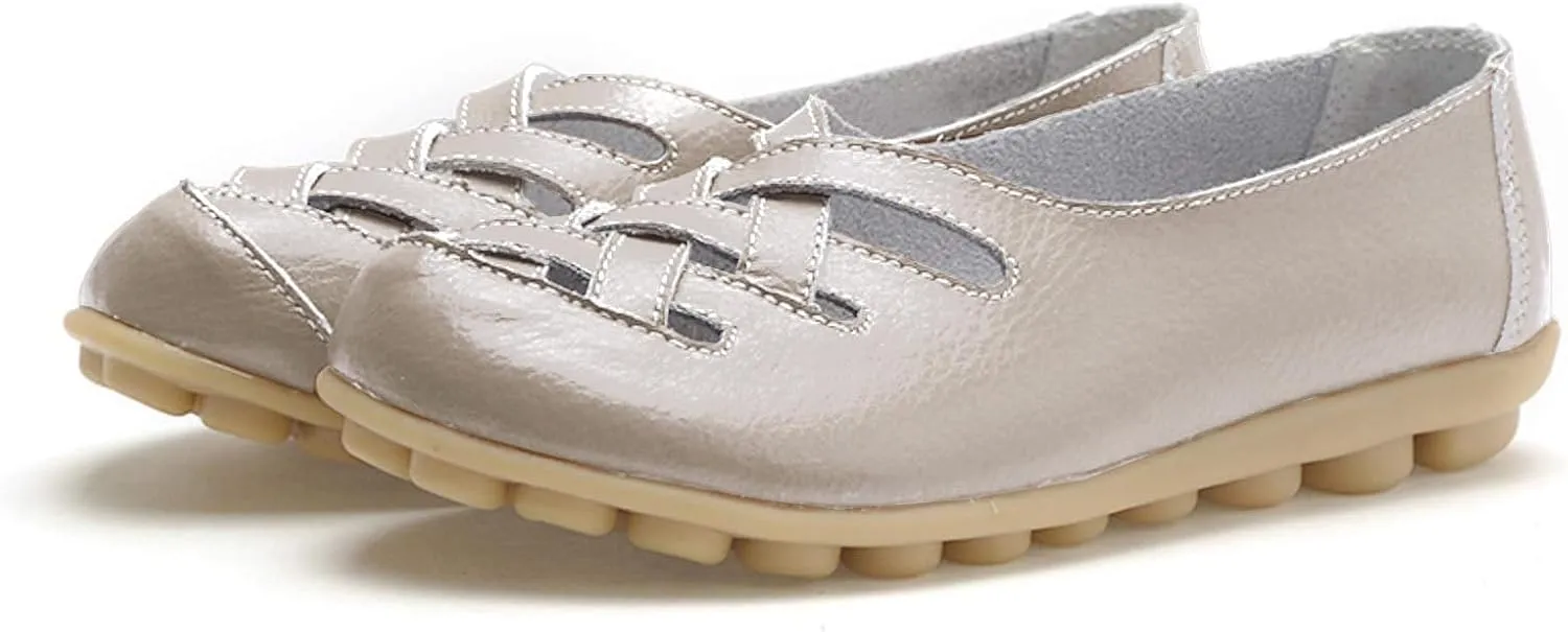 Womens Loafers Comfortable Dressy Faux Leather Casual Walking Loafers Hollow Out Criss Cross Driving Sandals Business Work Shoes Breathable Lightweight Closed Toe Comfy Sandals 2025 Trendy