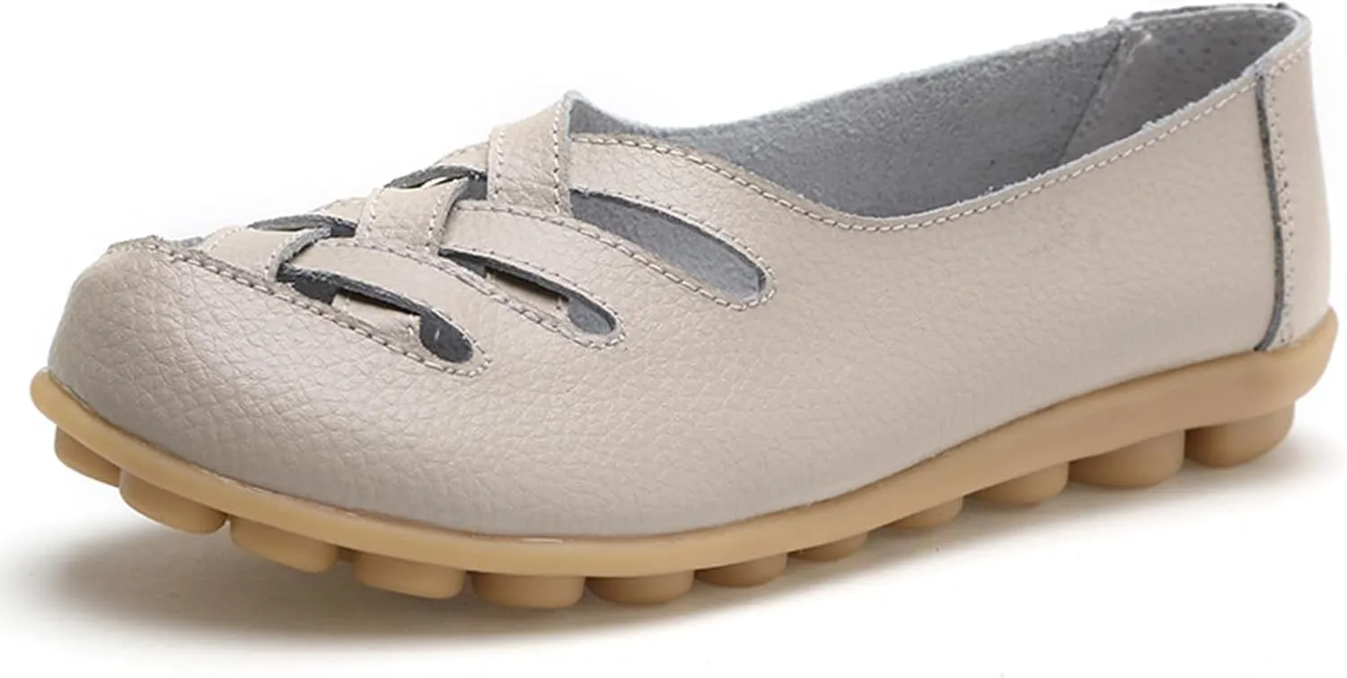 Womens Loafers Comfortable Dressy Faux Leather Casual Walking Loafers Hollow Out Criss Cross Driving Sandals Business Work Shoes Breathable Lightweight Closed Toe Comfy Sandals 2025 Trendy