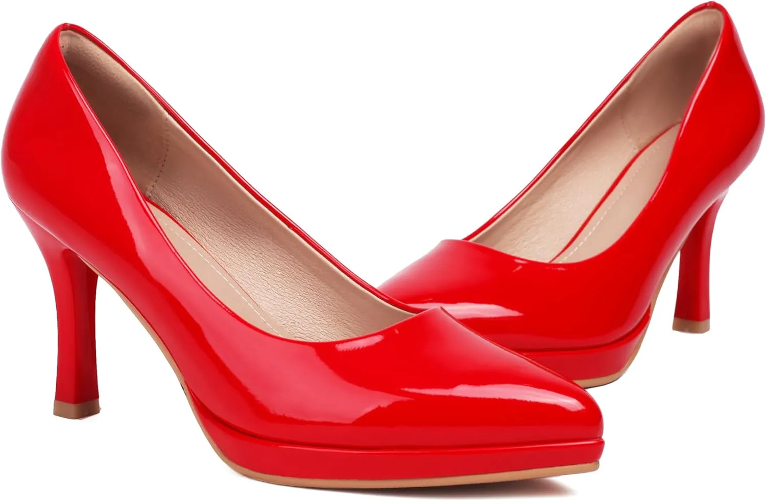 XIEDA Women's Pointed Toe Low Platform High Heels 3 Inch Patent Leather Pumps Classic Elegant for All Occasions