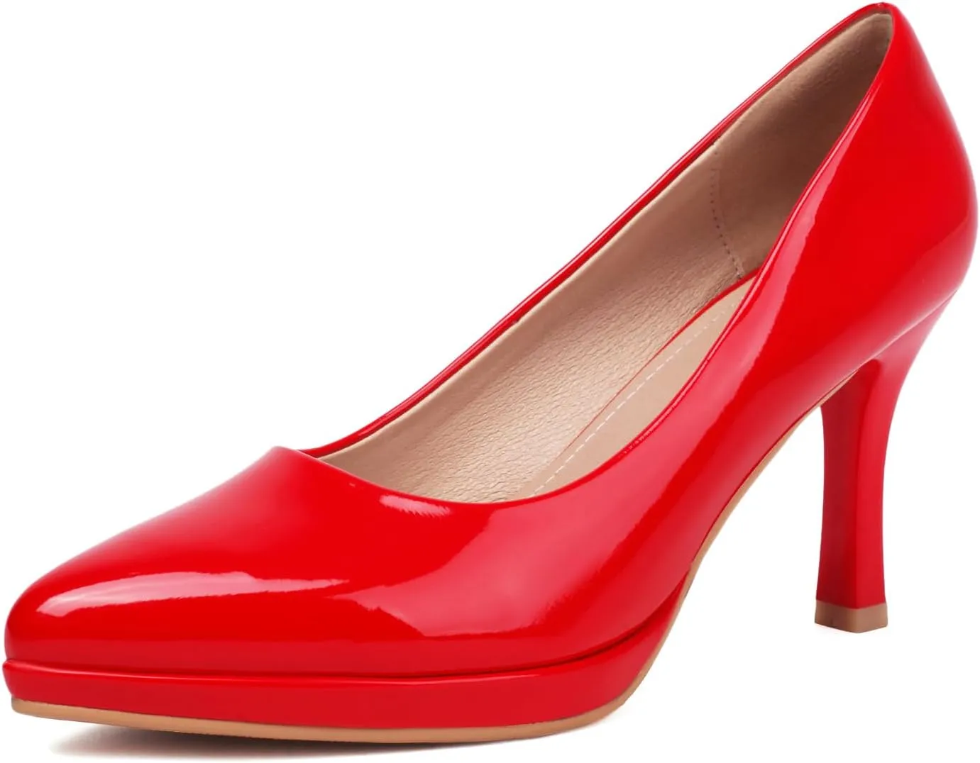 XIEDA Women's Pointed Toe Low Platform High Heels 3 Inch Patent Leather Pumps Classic Elegant for All Occasions