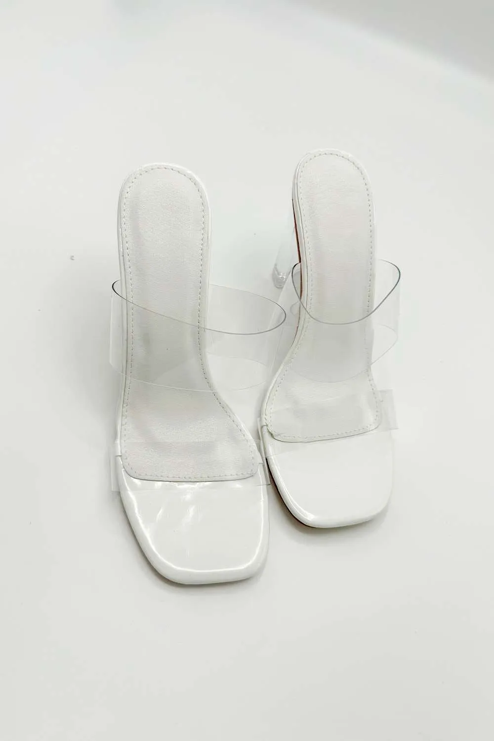 Yara Perspex Band Block Heel Mules in White