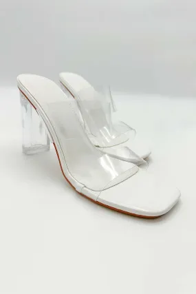 Yara Perspex Band Block Heel Mules in White