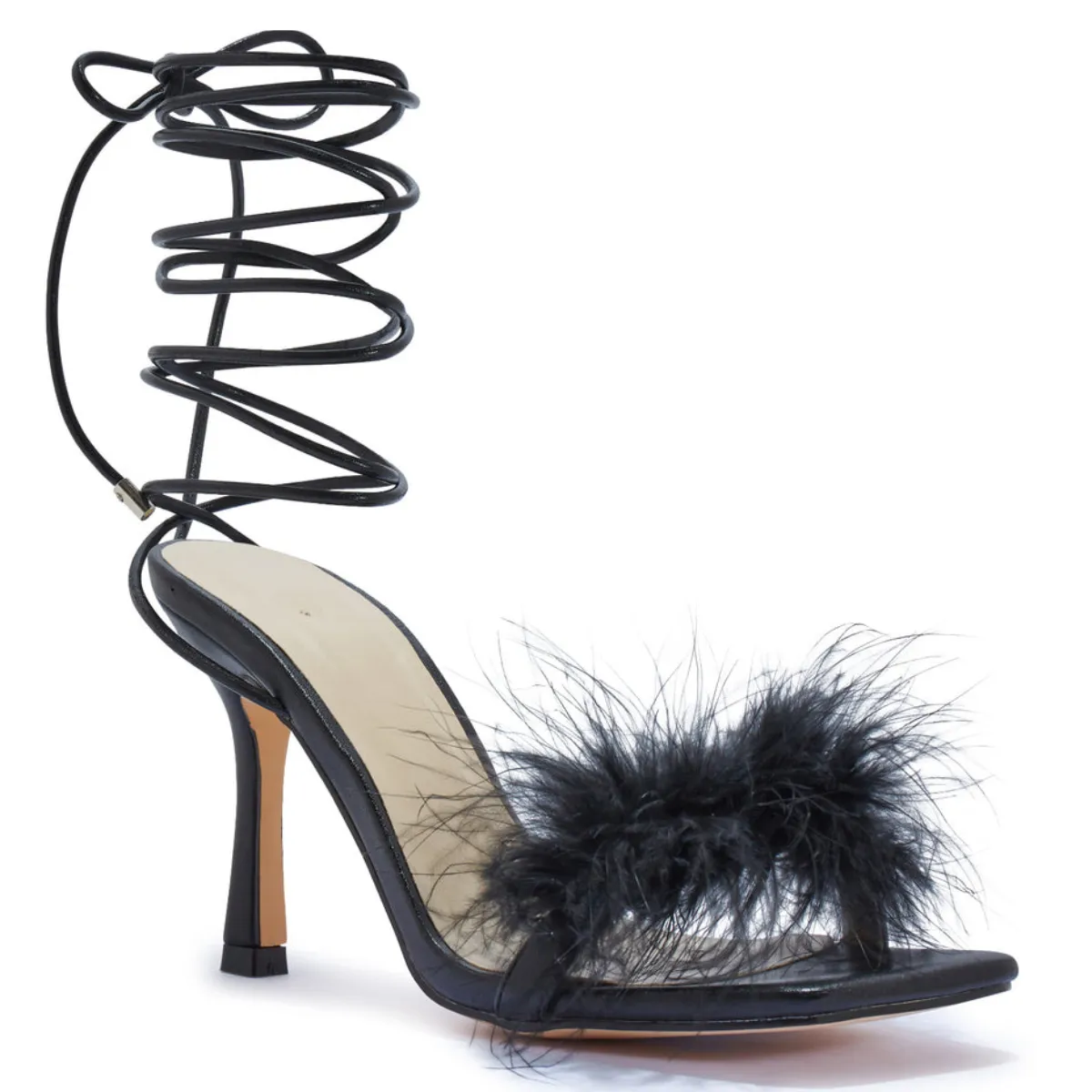 ZAYNAH FAUX FUR FEATHER WRAP AROUND  HEEL SANDAL