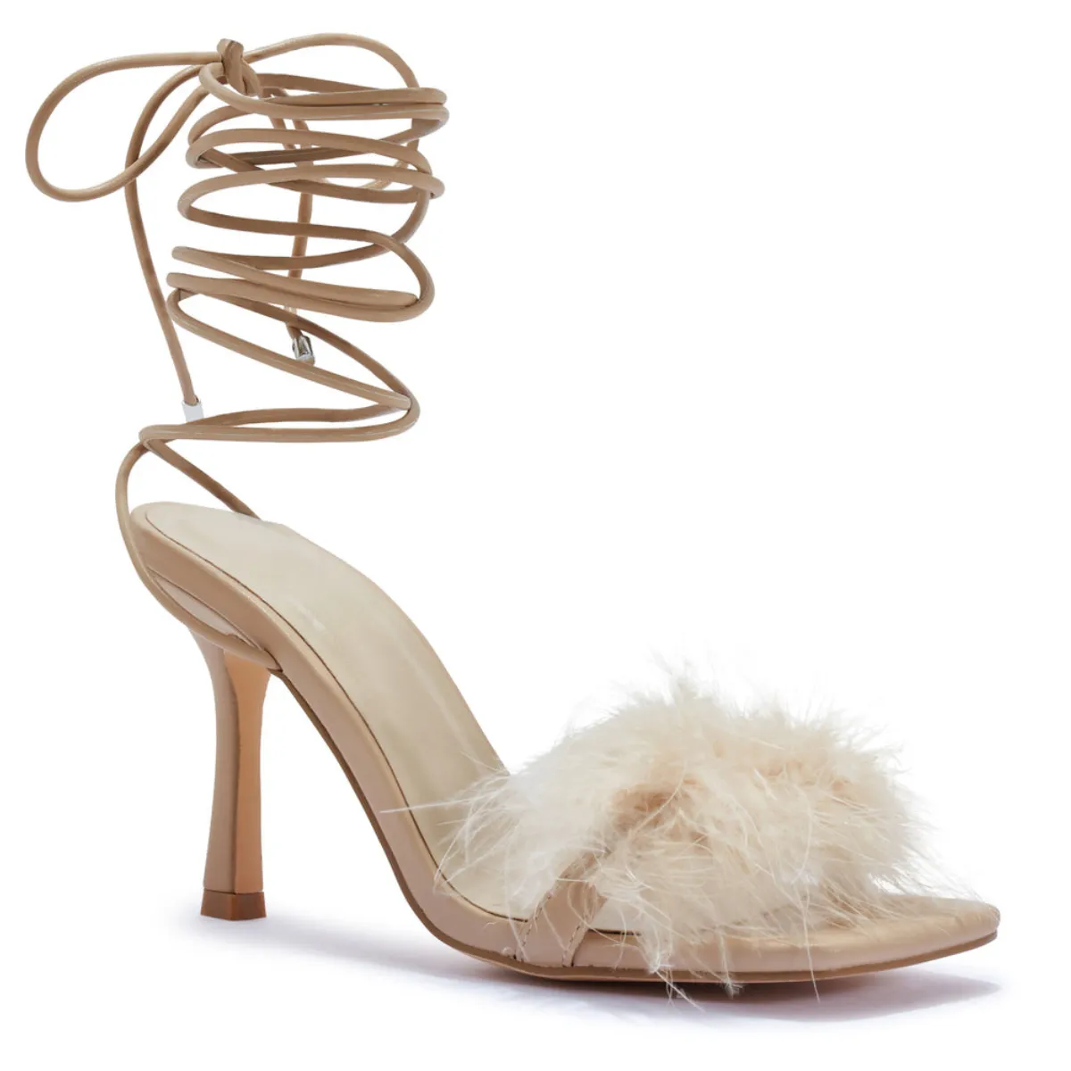 ZAYNAH FAUX FUR FEATHER WRAP AROUND  HEEL SANDAL